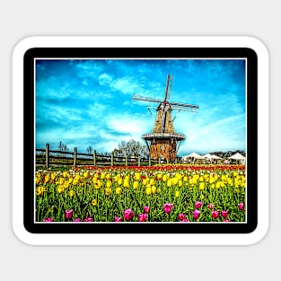 Windmill with Tulips Landscape Dutch Netherlands Scenic Print Sticker
